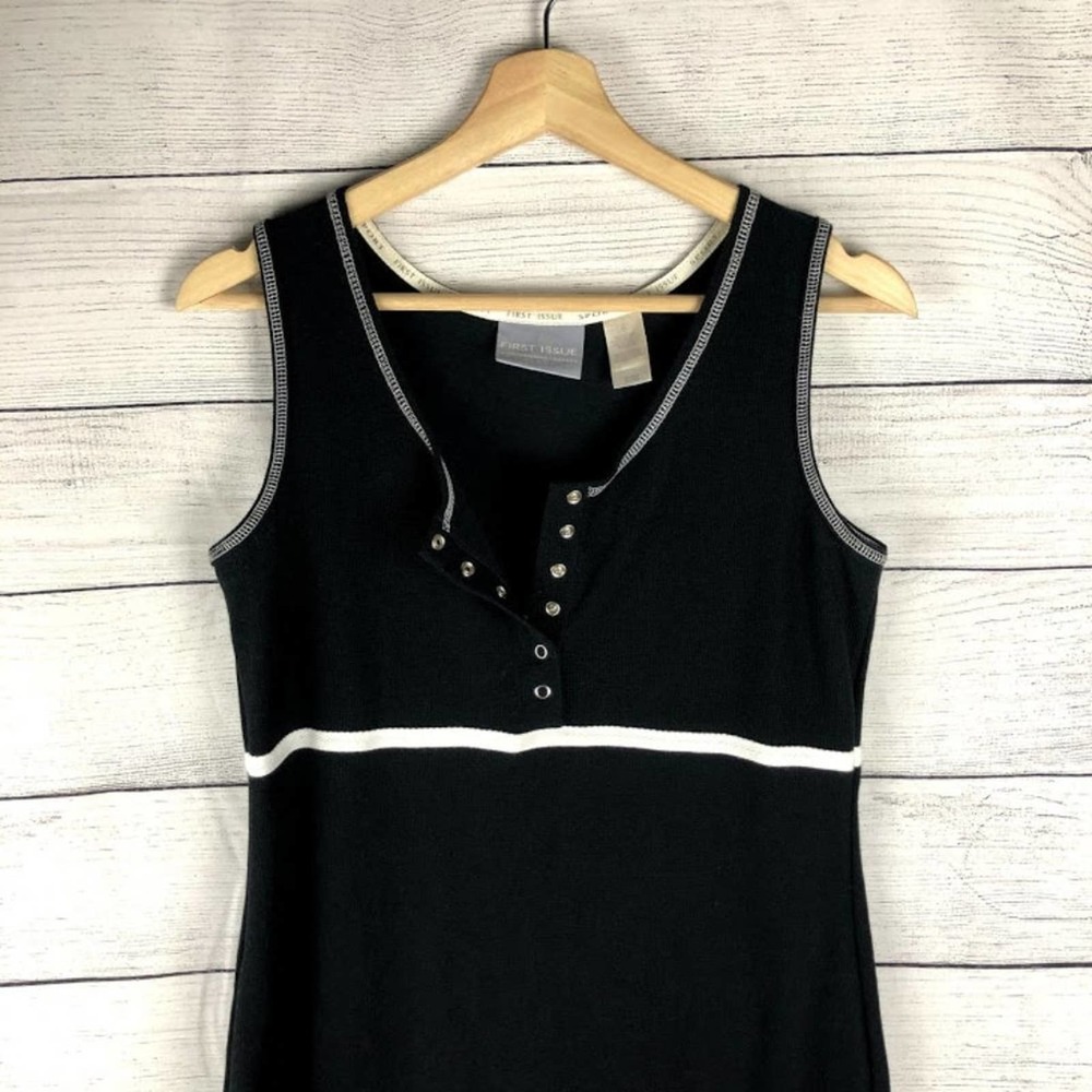 First Issue Sport | Vintage Black Snap Neckline Midi Dress - Picture 2 of 6